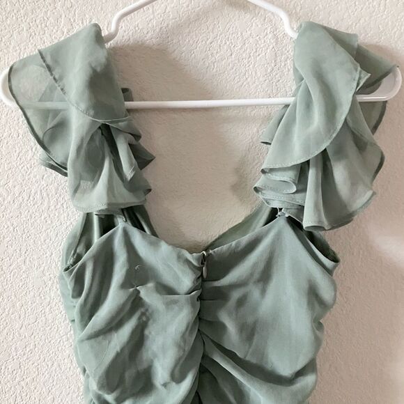 Zara Green Cottagecore Preppy Feminine Flowy Ruffled Fitted Summer Mini Dress M - Picture 11 of 13